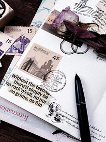 46入組復古圖案郵票設計貼紙 - 彩色 - 查看 4