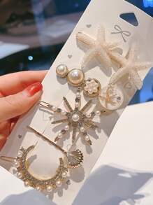 5 Chiếc Kim Cương Giả Trang Trí Sao Biển Thiết Kế Thời Trang Bobby Pin Cho Cuộc Sống Hàng Ngày Thanh Lịch - Nhiều màu - Xem 3