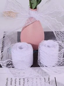 白色蕾絲和花絲帶鮮花和花束禮品包裝材料 - 白色 - 查看 1