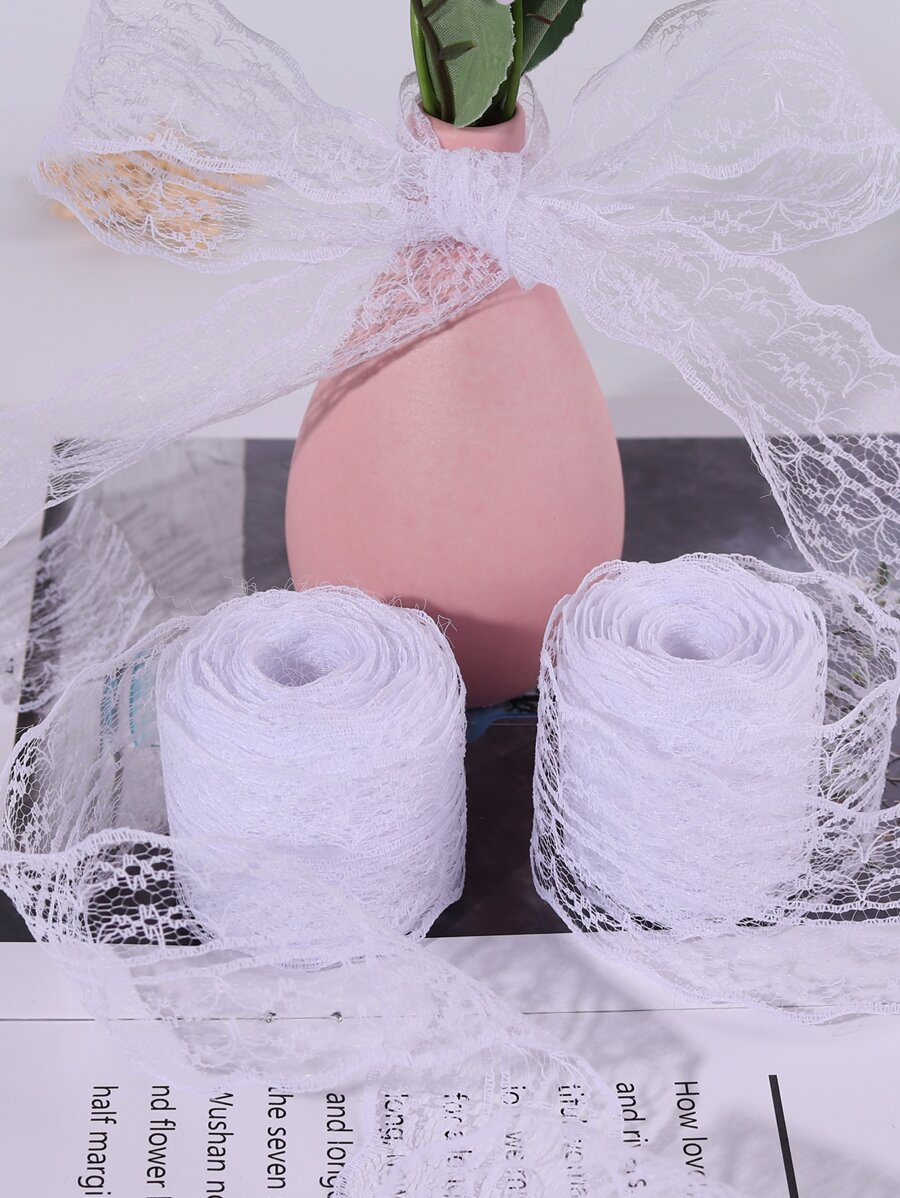 白色蕾絲和花絲帶鮮花和花束禮品包裝材料 - 白色 - 查看 1