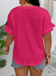 SHEIN LUNE Plus Solid Flounce Sleeve Tee - Hot Pink - View 2