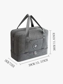 1pc Plane & Slogan Graphic Patch Decor Travel Storage Bag - Grey - View 2