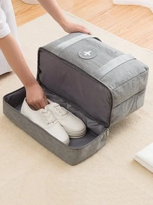 1pc Plane & Slogan Graphic Patch Decor Travel Storage Bag - Grey - View 3