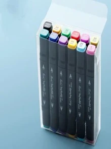 48 Cái/bộ Chữ Đồ Họa Hai Đầu Bút Đánh Dấu Thời Trang Di Động Dành Cho Học Sinh Học Sinh Hoặc Văn Phòng Sử Dụng Bút Đánh Dấu Vĩnh Viễn - màu đen - Xem 1