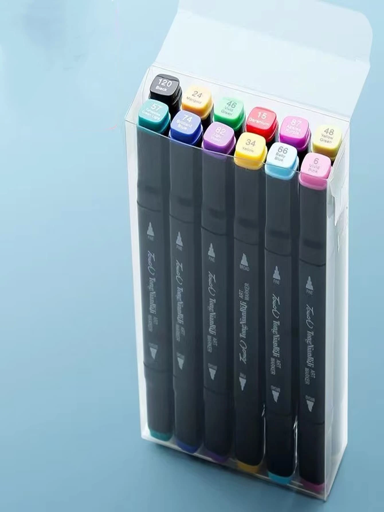 48 Cái/bộ Chữ Đồ Họa Hai Đầu Bút Đánh Dấu Thời Trang Di Động Dành Cho Học Sinh Học Sinh Hoặc Văn Phòng Sử Dụng Bút Đánh Dấu Vĩnh Viễn - màu đen - Xem 1