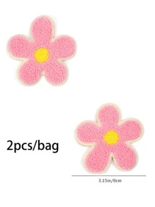 2pcs Five Petals Sew-On Fabric Flower Patches & Flower Applique (Not Iron-On) - Pink - View 4
