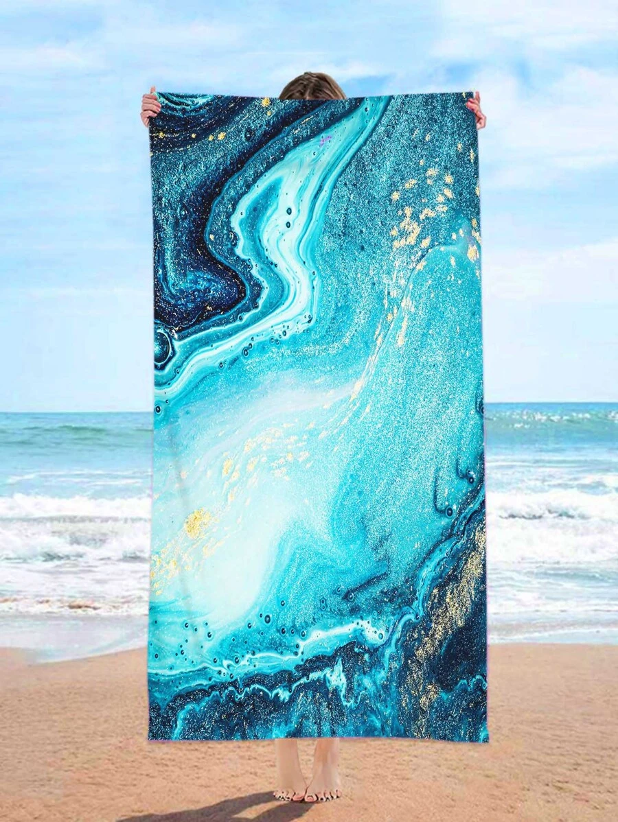 1 Stück Strandtuch mit Marmor Muster, moderner abstrakter Grafik, absorbiert Wasser, Reise Strandtuch für Outdoor