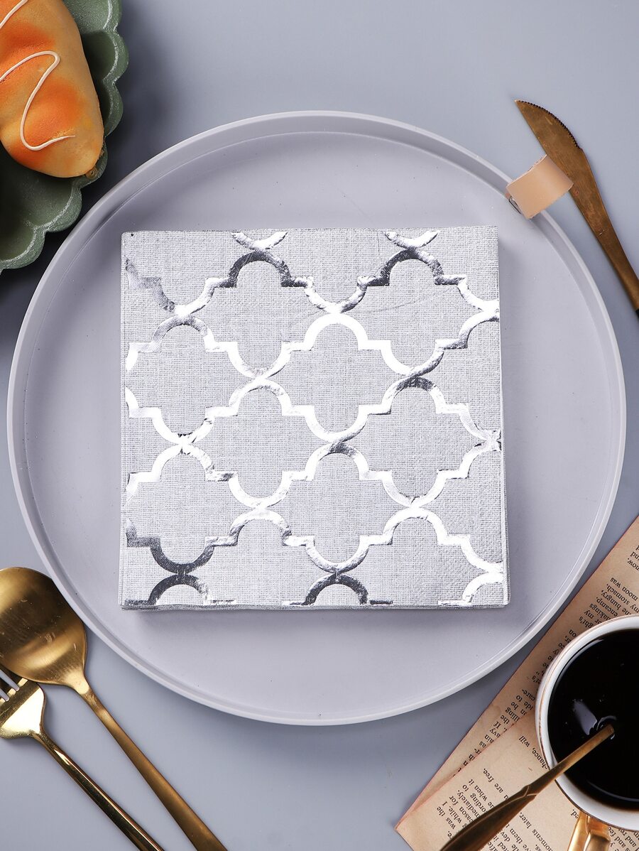 20 cái/bộ Khăn ăn tối bằng giấy, Mẫu hình học hiện đại Khăn ăn dùng một lần cho bữa tiệc - Bạc - Xem 1