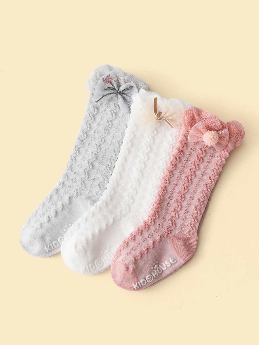 3雙嬰兒蝴蝶結裝飾襪子 - 彩色 - 查看 1