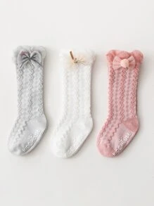 3雙嬰兒蝴蝶結裝飾襪子 - 彩色 - 查看 4