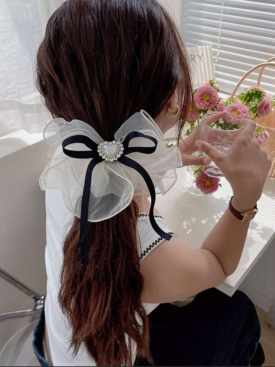 1入組女士蝴蝶結和人造珍珠裝飾時尚大腸髮圈適用於頭髮裝飾用品