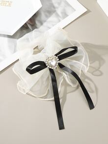 1入組女士蝴蝶結和人造珍珠裝飾時尚大腸髮圈適用於頭髮裝飾用品