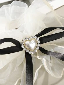 1入組女士蝴蝶結和人造珍珠裝飾時尚大腸髮圈適用於頭髮裝飾用品