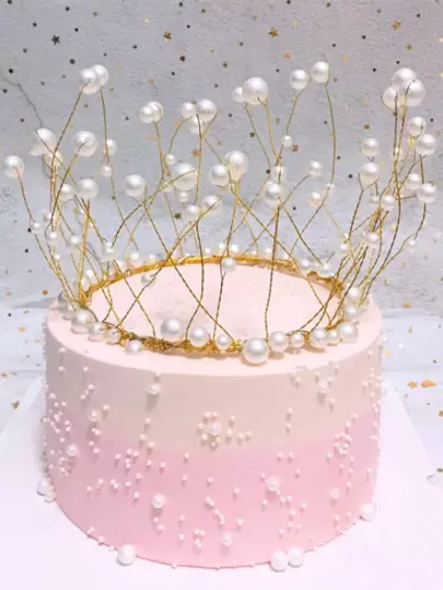 1 件仿珍珠皇冠蛋糕装饰，现代蛋糕装饰，适合婚礼、生日派对、圣诞节