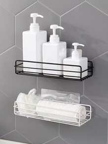 1pc Stainless Steel Bathroom Storage Rack, Minimalist White Hanging Storage Holder For Bathroom - White - View 2