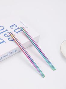 2pcs Stainless Steel Chopstick, Reusable Holographic Chopstick For Household - Multicolor - View 1