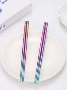 2pcs Stainless Steel Chopstick, Reusable Holographic Chopstick For Household - Multicolor - View 4
