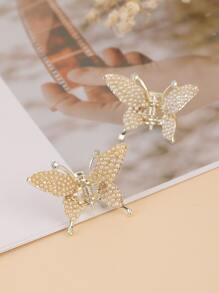 2入組女士人造珍珠裝飾蝴蝶設計時尚髮爪適用於頭髮裝飾用品