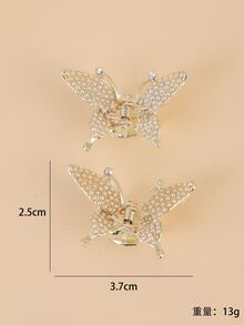2入組女士人造珍珠裝飾蝴蝶設計時尚髮爪適用於頭髮裝飾用品