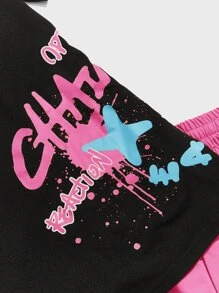 Manfinity RebelGame Men Slogan Graphic Tee & Drawstring Waist Shorts - Pink - View 4