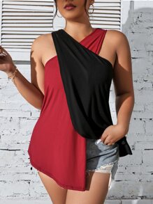 SHEIN Clasi Plus Two Tone Asymmetrical Hem Tank Top - Multicolor - View 1