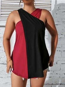 SHEIN Clasi Plus Two Tone Asymmetrical Hem Tank Top - Multicolor - View 3