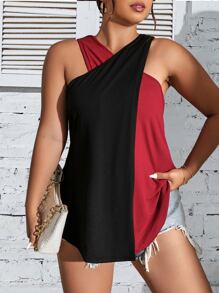SHEIN Clasi Plus Two Tone Asymmetrical Hem Tank Top - Multicolor - View 4