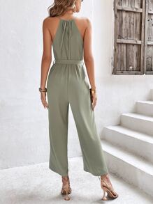 SHEIN Frenchy Áo liền quần nữ Thắt lưng Buộc lại màu trơn Giải trí - màu xanh lá - Xem 2