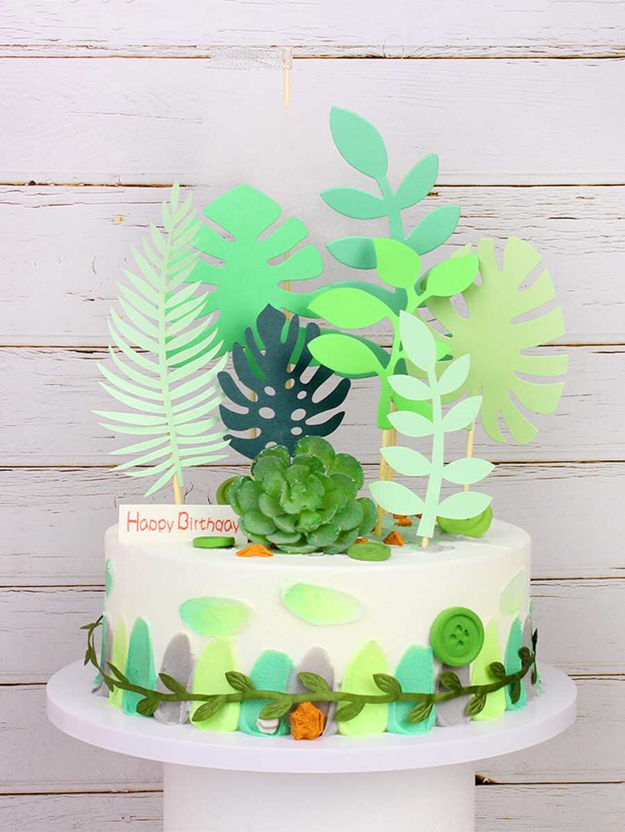 7 piezas decoración de pastel de hoja - Verde - Ver 1