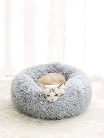 1入組素色長毛絨寵物床適用於貓和狗狗適用於睡眠