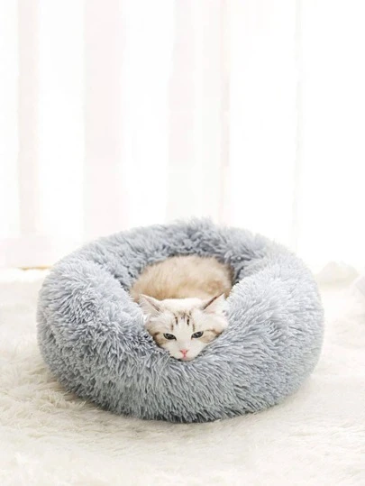 1入組素色長毛絨寵物床適用於貓和狗狗適用於睡眠