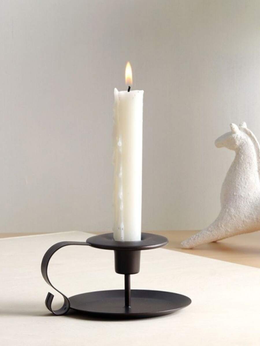 1pc Iron Candle Holder, European Style Minimalist Candle Stand For Home - Black - View 1