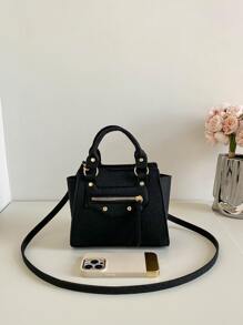 Bolsa cuadrada pequeño doble asa fieltro - Negro - Ver 4