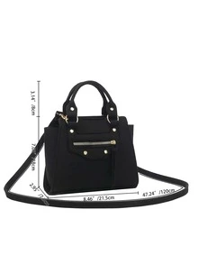 Bolsa cuadrada pequeño doble asa fieltro - Negro - Ver 3