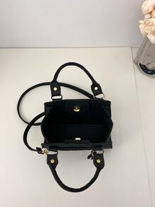 Bolsa cuadrada pequeño doble asa fieltro - Negro - Ver 5