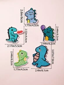 5 piezas de parches de tela de dinosaurios para coser, accesorios de ropa, parches decorativos para hacer manualidades - Multicolor - Ver 5