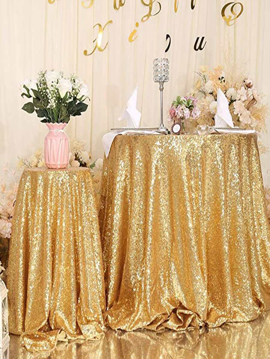 1 pieza mantel de decoración de lentejuelas, cubierta de mesa dorada para fiesta - Dorado - Ver 1