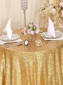1 pieza mantel de decoración de lentejuelas, cubierta de mesa dorada para fiesta - Dorado - Ver 2