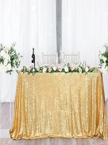 1 pieza mantel de decoración de lentejuelas, cubierta de mesa dorada para fiesta - Dorado - Ver 3
