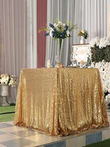 1 pieza mantel de decoración de lentejuelas, cubierta de mesa dorada para fiesta - Dorado - Ver 6