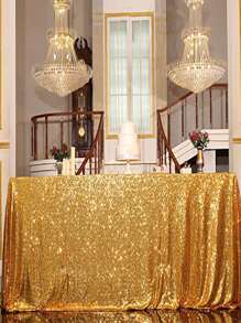 1 pieza mantel de decoración de lentejuelas, cubierta de mesa dorada para fiesta - Dorado - Ver 7