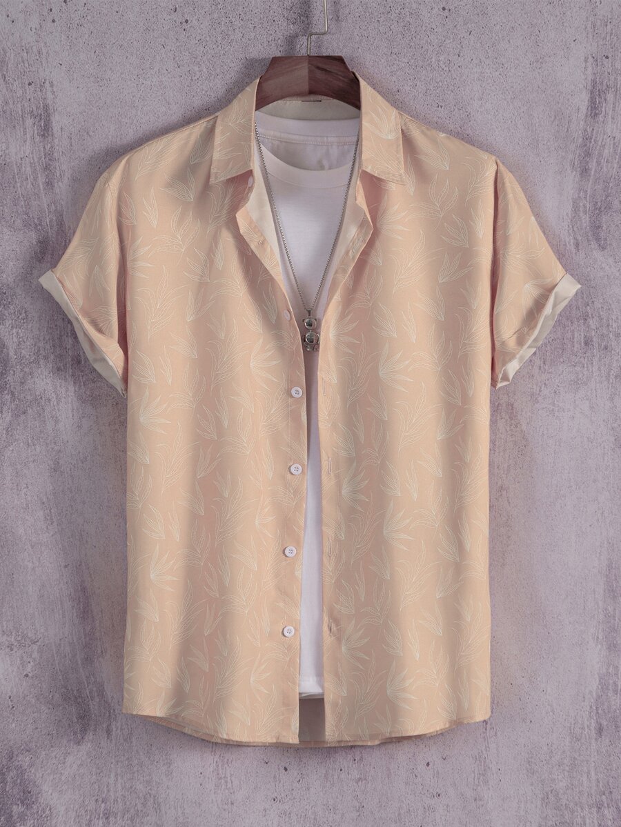 Manfinity Homme Men Leaf Print Shirt Without Tee - Khaki - View 1