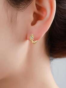 2入組皇冠造型立體耳夾,鋯石耳環 - 金黃色 - 查看 2