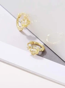 2入組皇冠造型立體耳夾,鋯石耳環 - 金黃色 - 查看 3