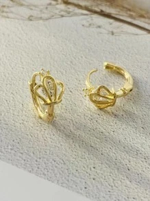 2入組皇冠造型立體耳夾,鋯石耳環 - 金黃色 - 查看 4