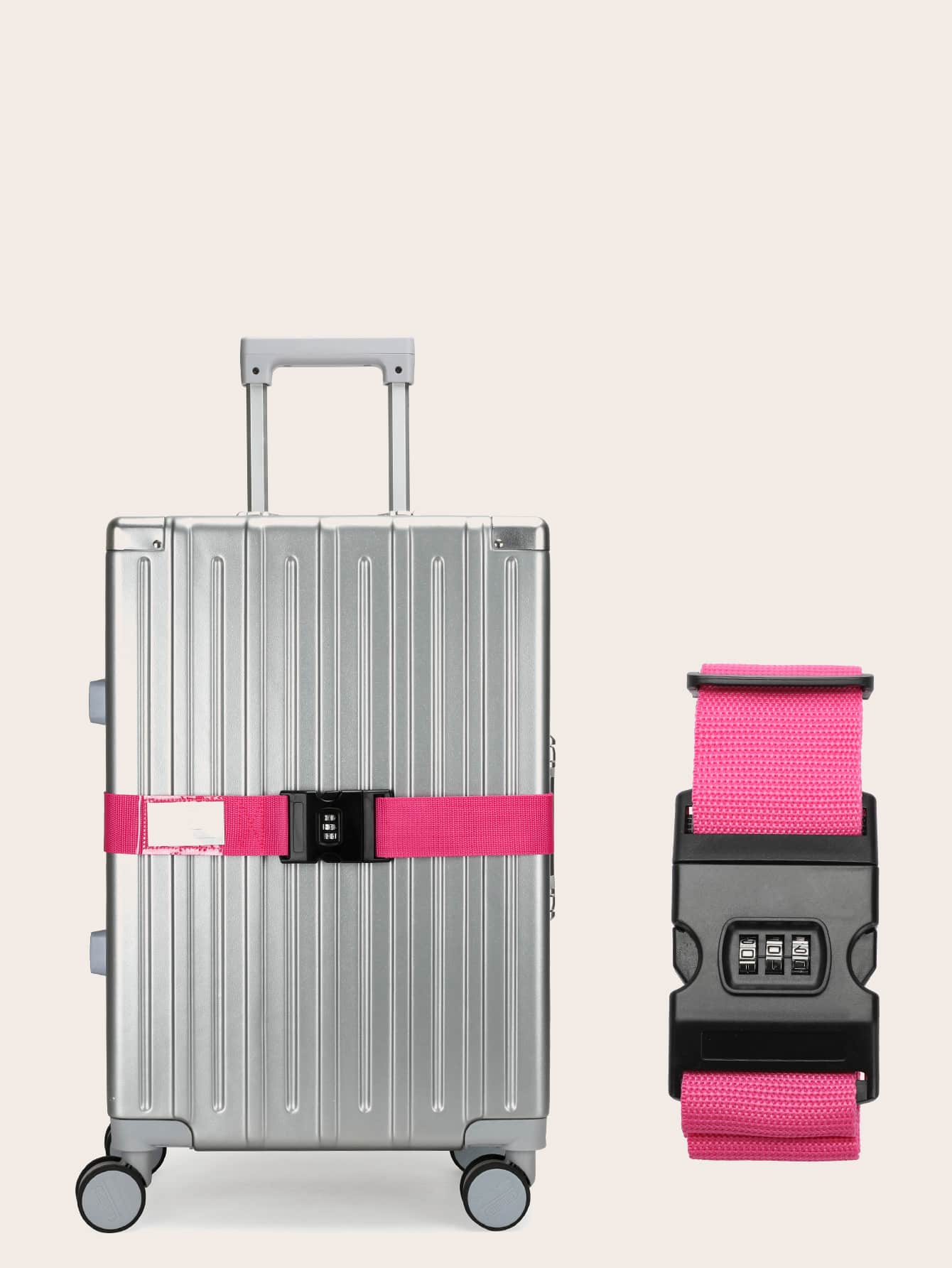 螢光紅行李箱綁帶適合旅行手提箱扣飾背帶手提箱腰帶,密碼鎖帶密碼鎖配件適合旅行適合女士男士 - 玫紅色 - 查看 1