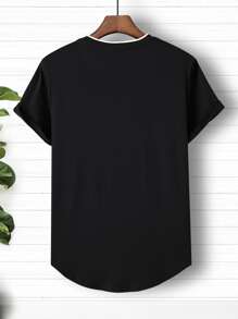 Manfinity Homme Men Contrast Striped Trim Tee - Black - View 2