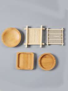 1入組竹製杯墊廚房用簡易方桌墊 - 杏色 - 查看 2