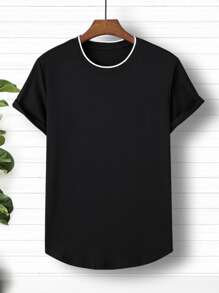 Manfinity Homme Men Contrast Striped Trim Tee - Black - View 5