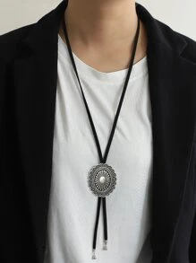 1入組向日葵吊墜項鍊帶長款PU皮革燈芯絨適用於套頭毛衣 - 白色 - 查看 1